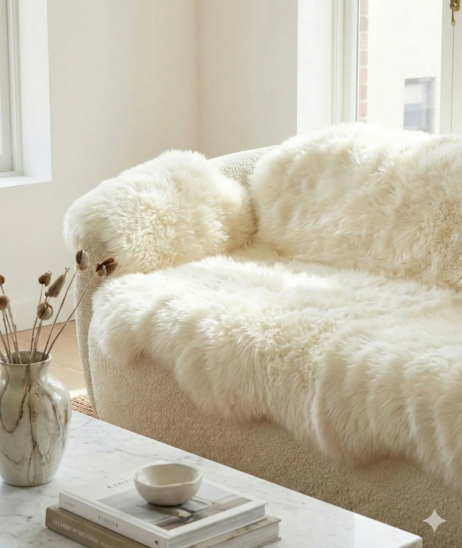 Genuine Ivory Sheepskin Couch Cover for Dogs — Natural Sofa Protector (Plastic-Free) - MellowConceptStore