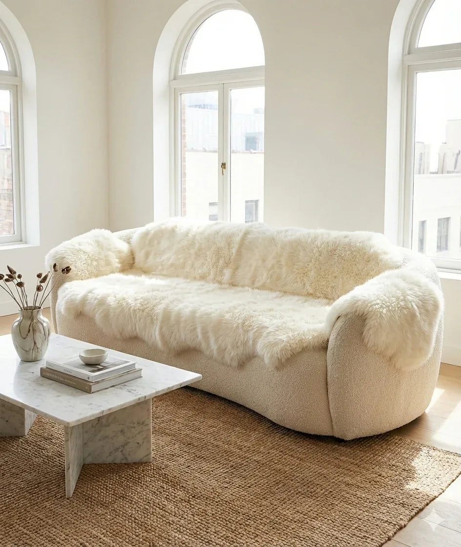 Genuine Ivory Sheepskin Couch Cover for Dogs — Natural Sofa Protector (Plastic-Free) - MellowConceptStore
