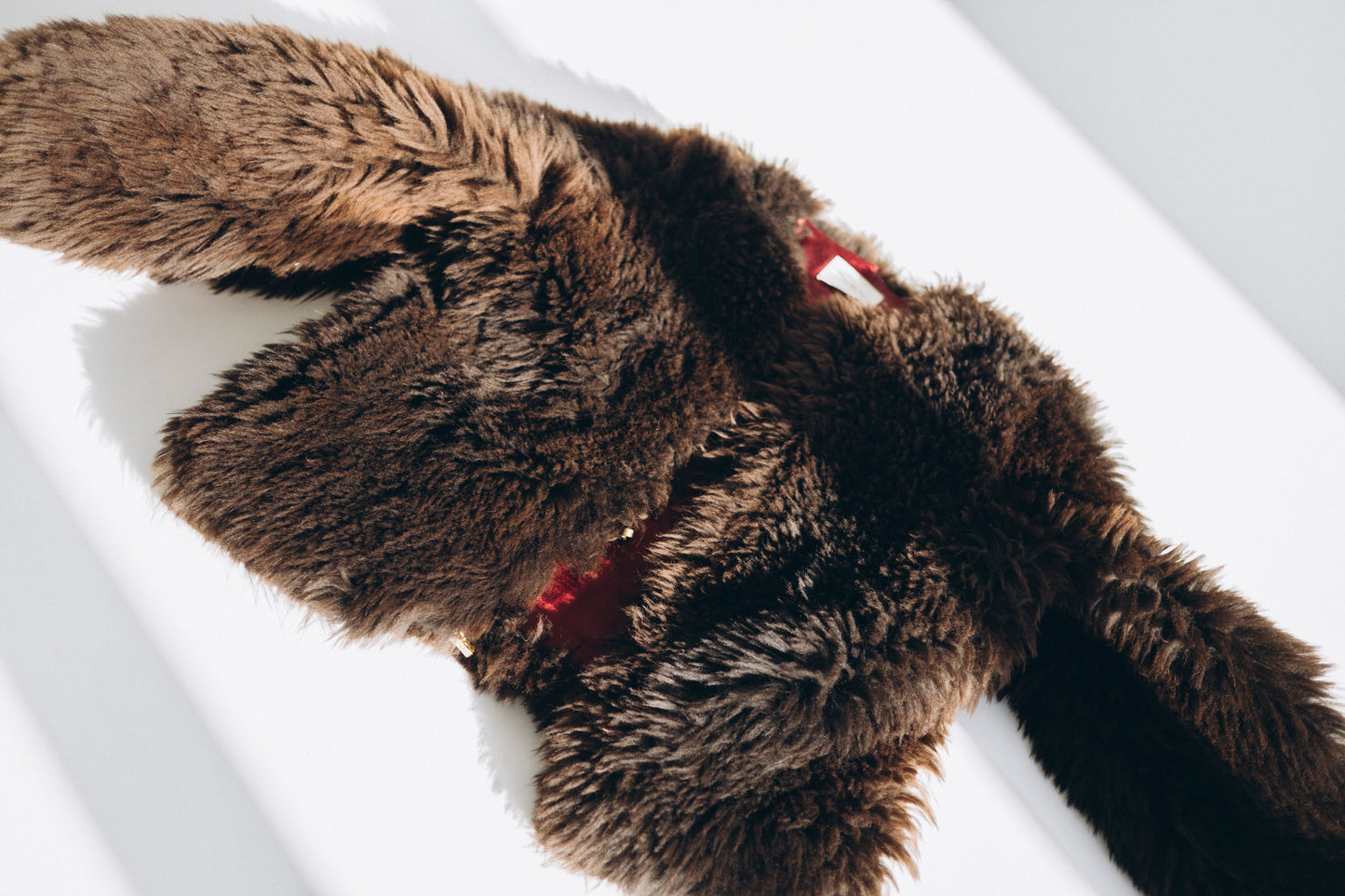 Sheepskin Fur / Coat with Burgundy Silk Lining - Brown