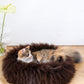 Round Natural Sheepskin Pet Bed Brown