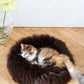 Round Natural Sheepskin Pet Bed Brown