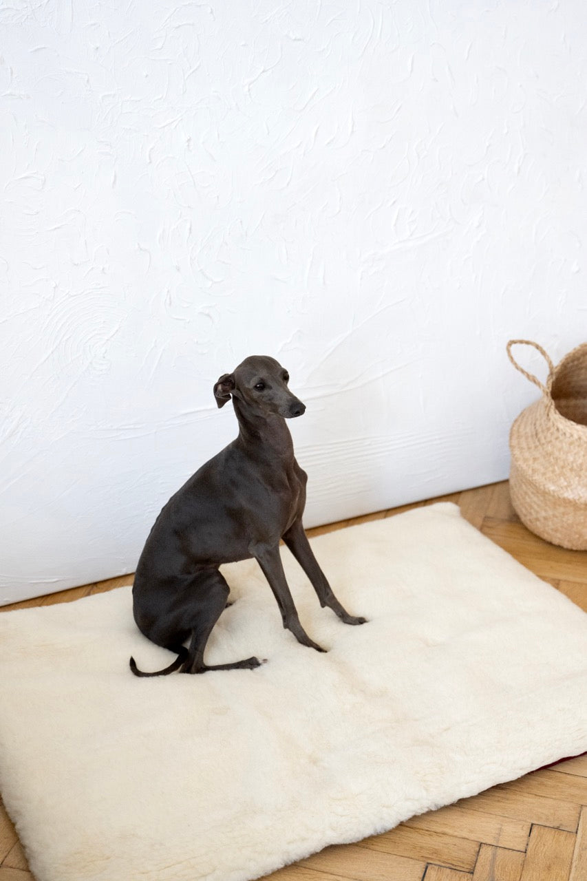 Square or Rectangular Natural White Woolen Pet Mat 