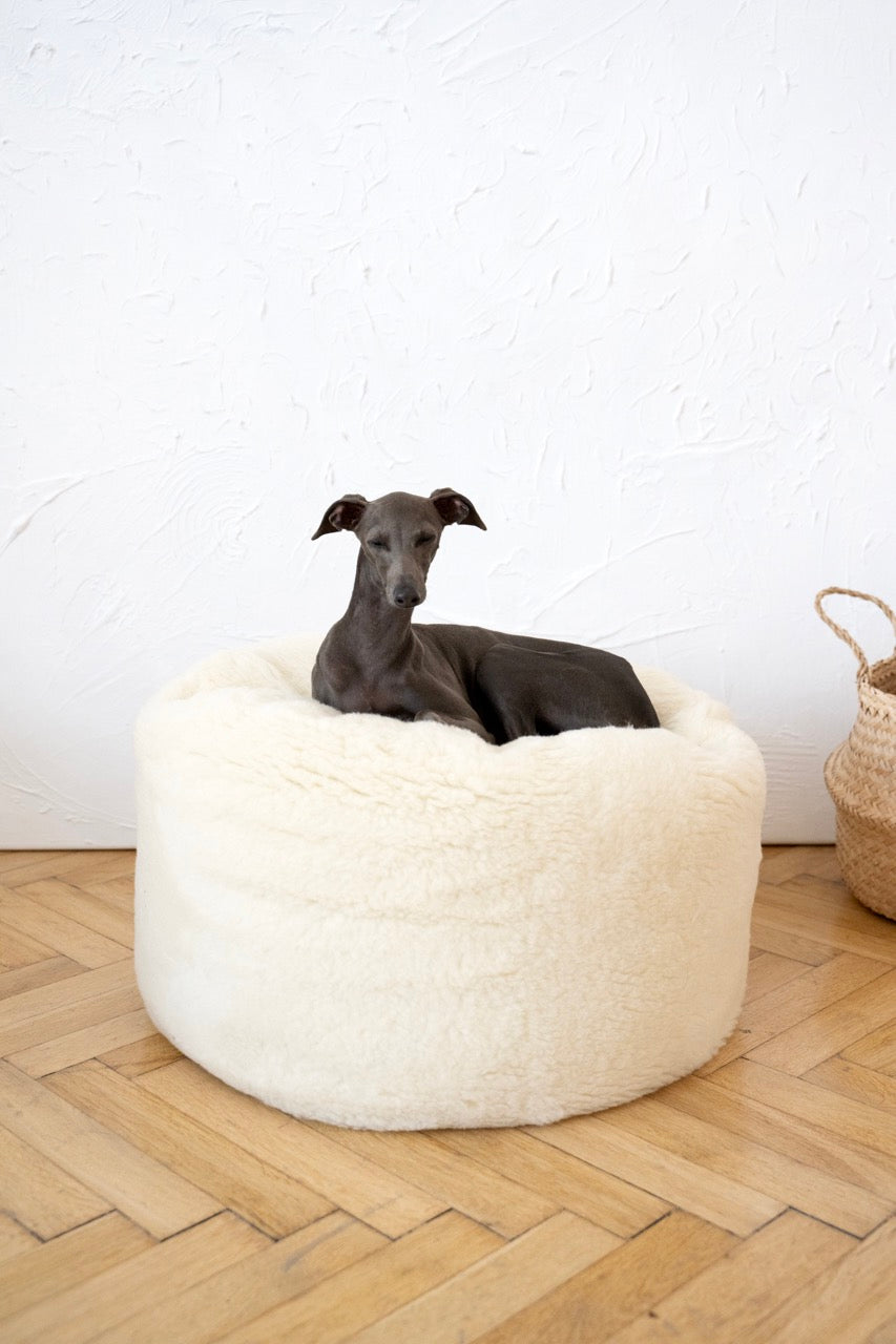 Oval Natural White Wool Pet Bed  