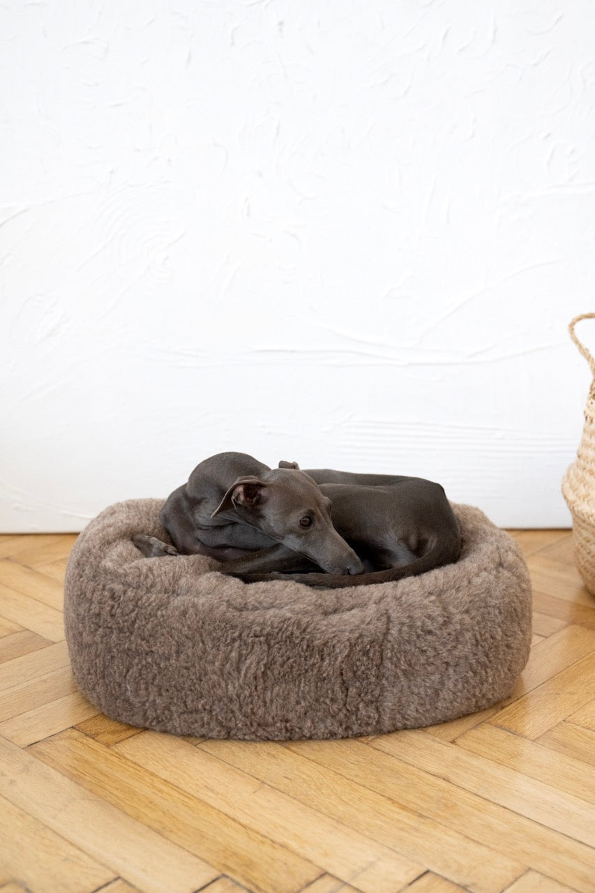 Oval Natural Wool Pet Bed  Beige