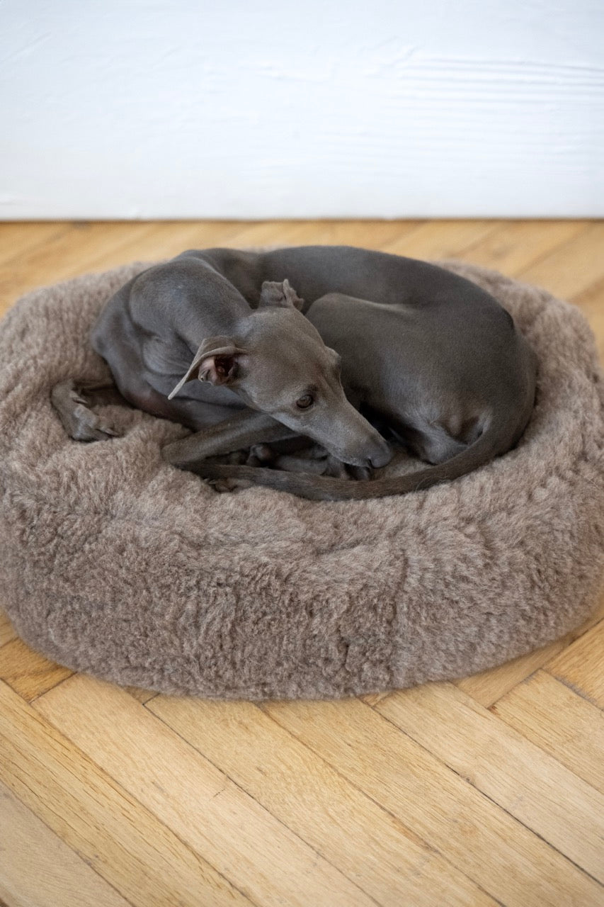 Oval Natural Wool Pet Bed  Beige