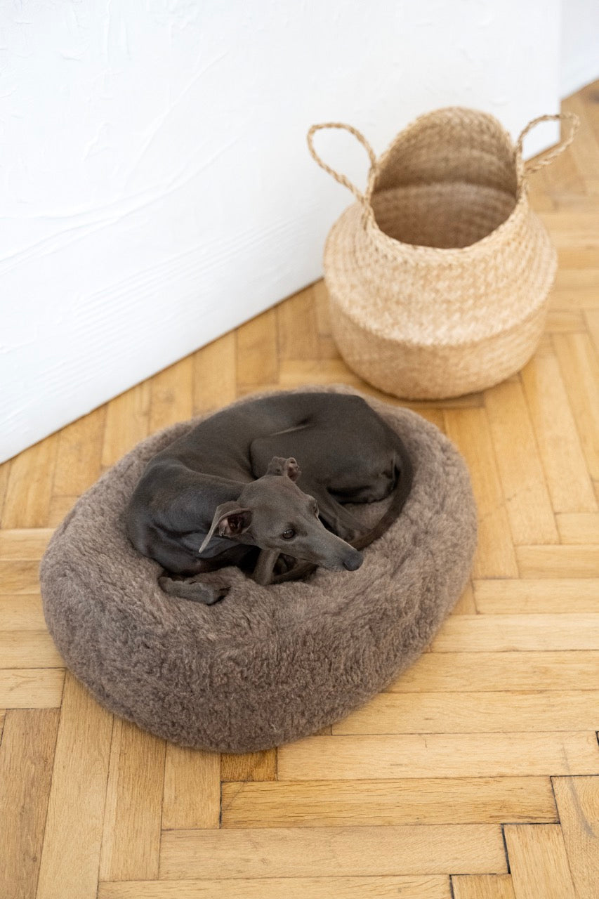 Oval Natural Wool Pet Bed  Beige