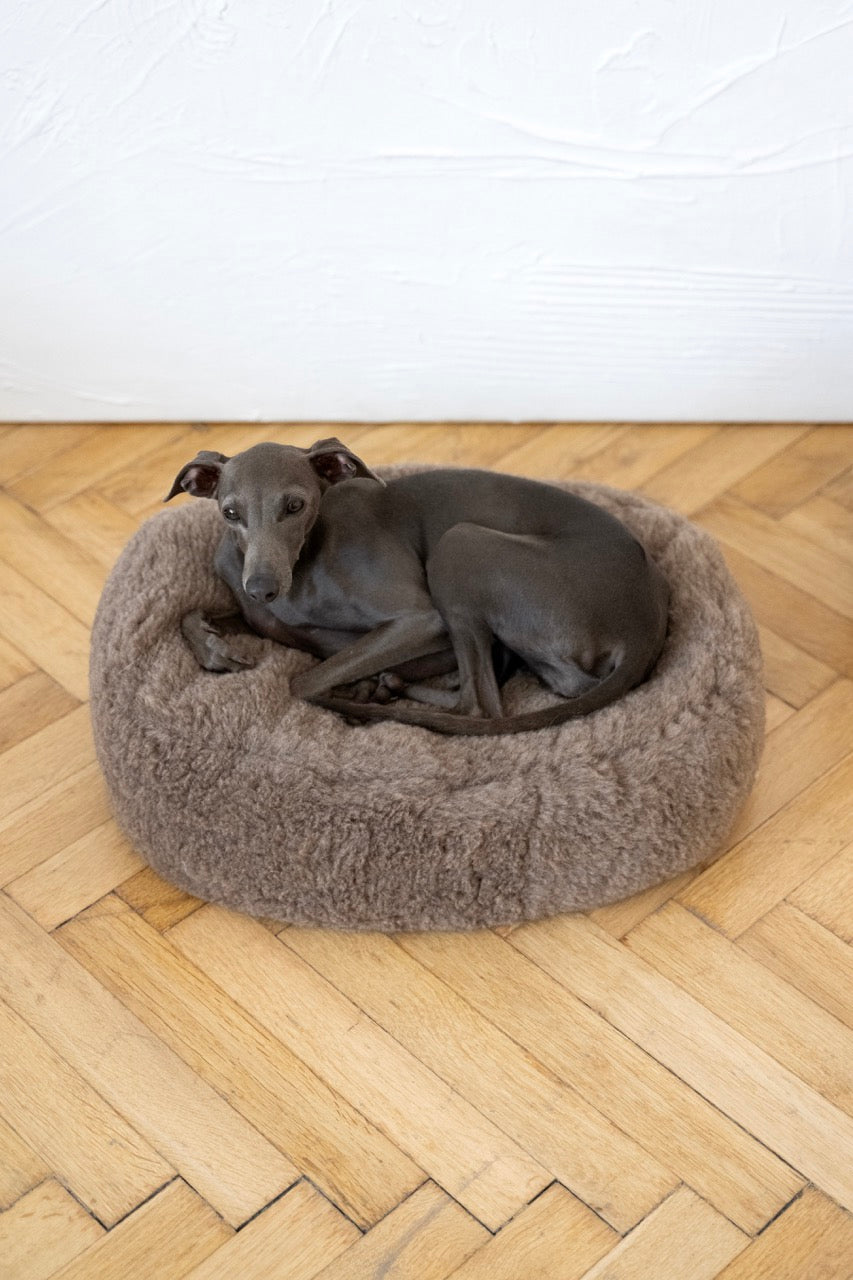 Oval Natural Wool Pet Bed  Beige
