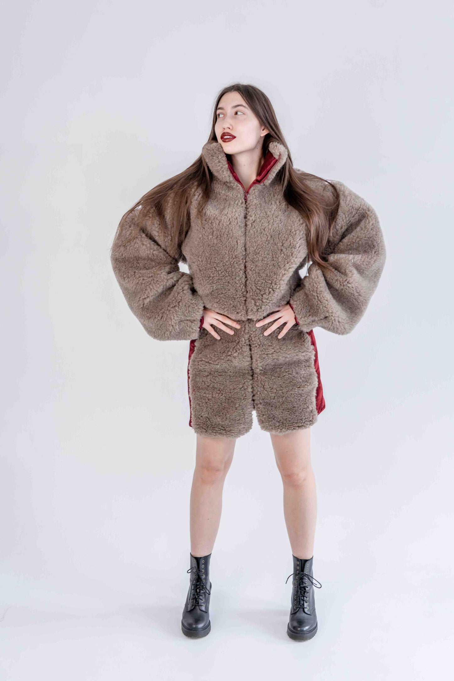 Woolen Women's Short Skirt - Beige