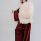 Sheepskin Fur / Coat with Burgundy Silk Lining - White