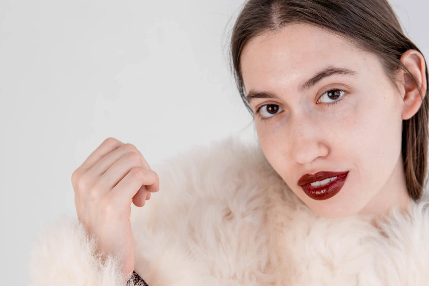 Sheepskin Fur / Coat with Burgundy Silk Lining - White