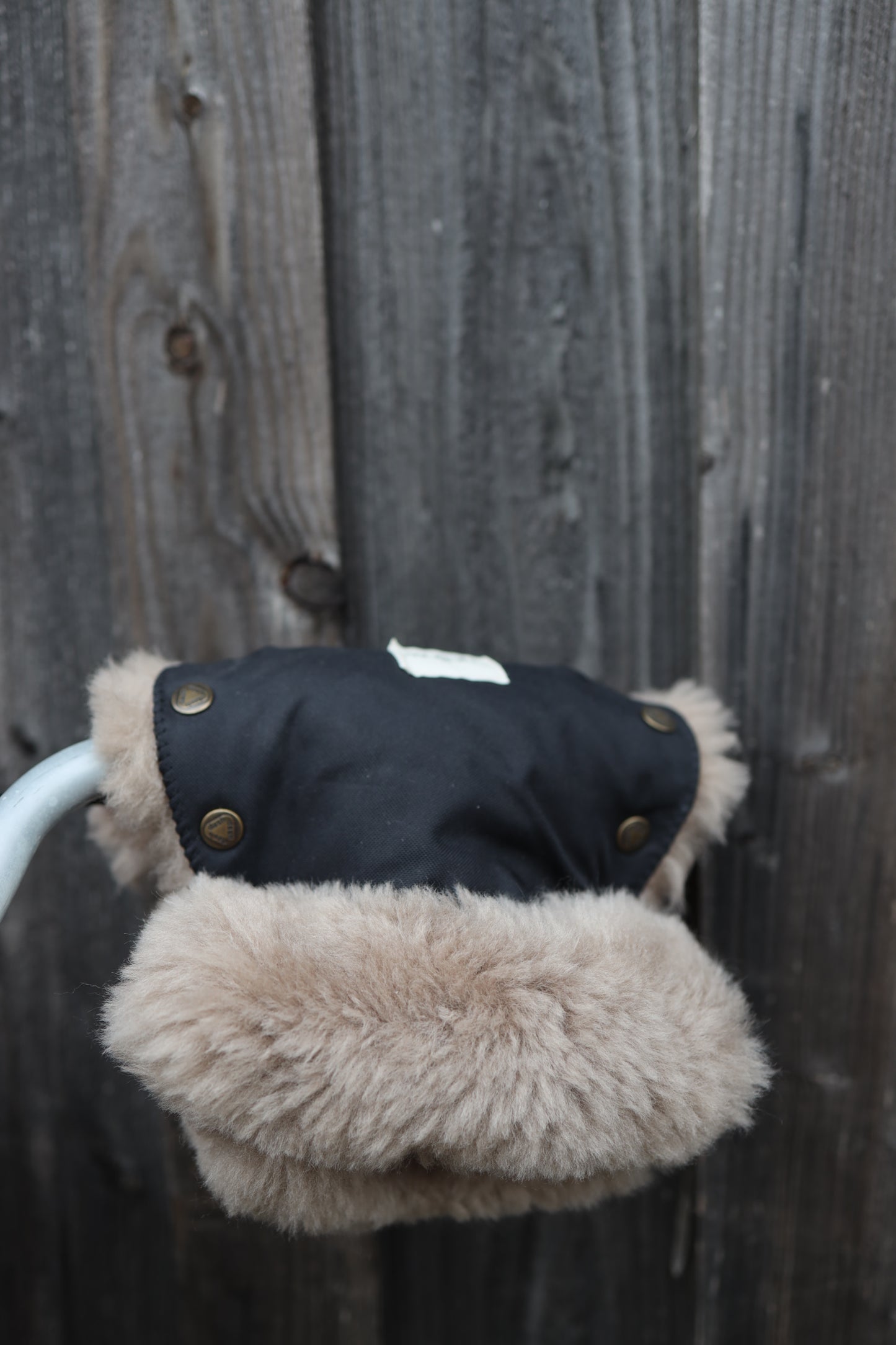 Waterproof Natural Sheepskin Stroller Hand Muffs Black&Beige