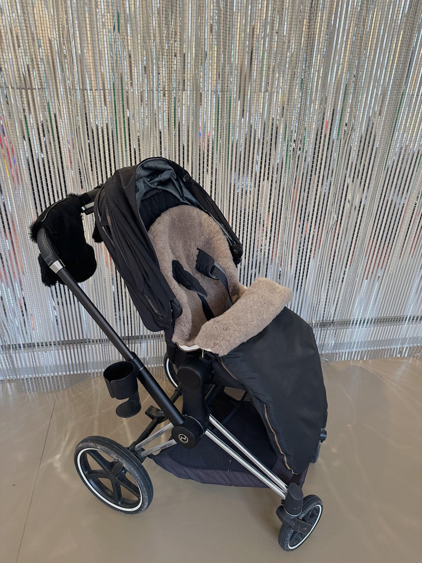Black Natural Sheepskin Stroller Sleeping Bag - MellowConceptStore