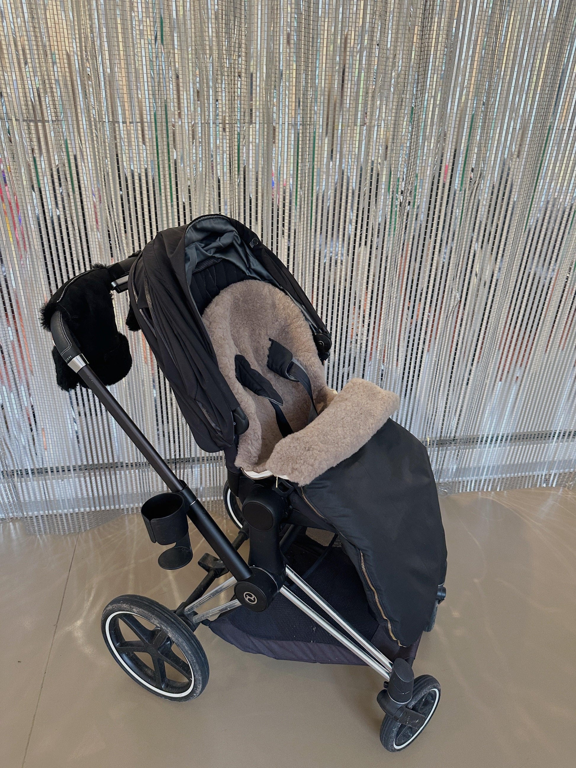 Black Natural Sheepskin Stroller Sleeping Bag - MellowConceptStore