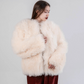 Sheepskin Fur / Coat with Burgundy Silk Lining - White