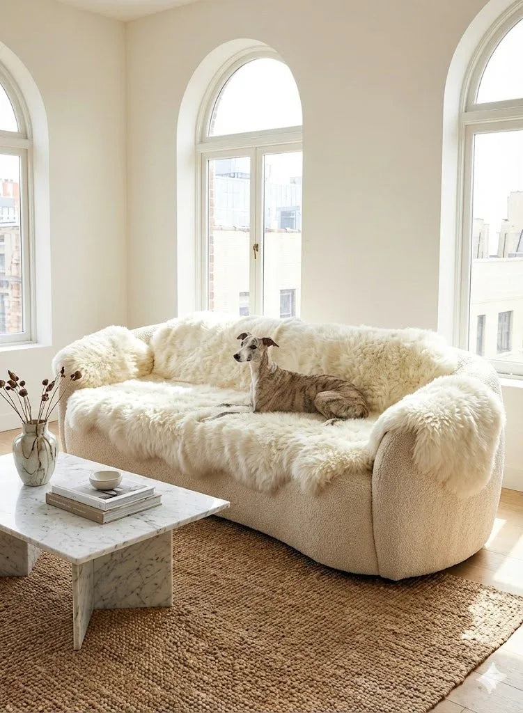 Genuine Ivory Sheepskin Couch Cover for Dogs — Natural Sofa Protector (Plastic-Free) - MellowConceptStore
