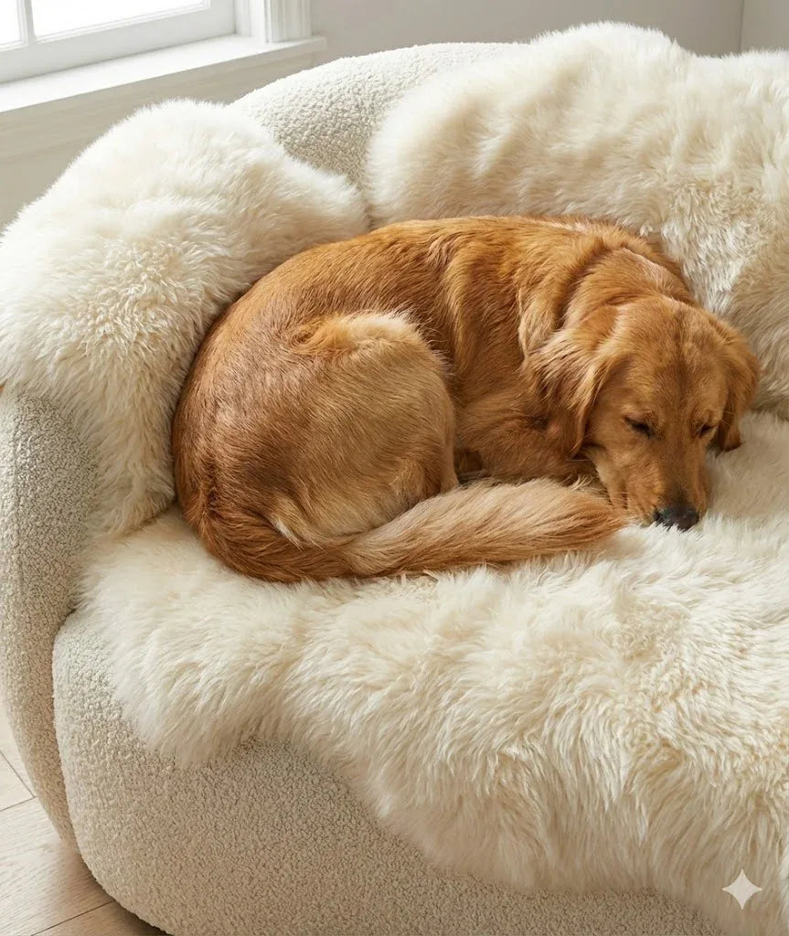 Genuine Ivory Sheepskin Couch Cover for Dogs — Natural Sofa Protector (Plastic-Free) - MellowConceptStore