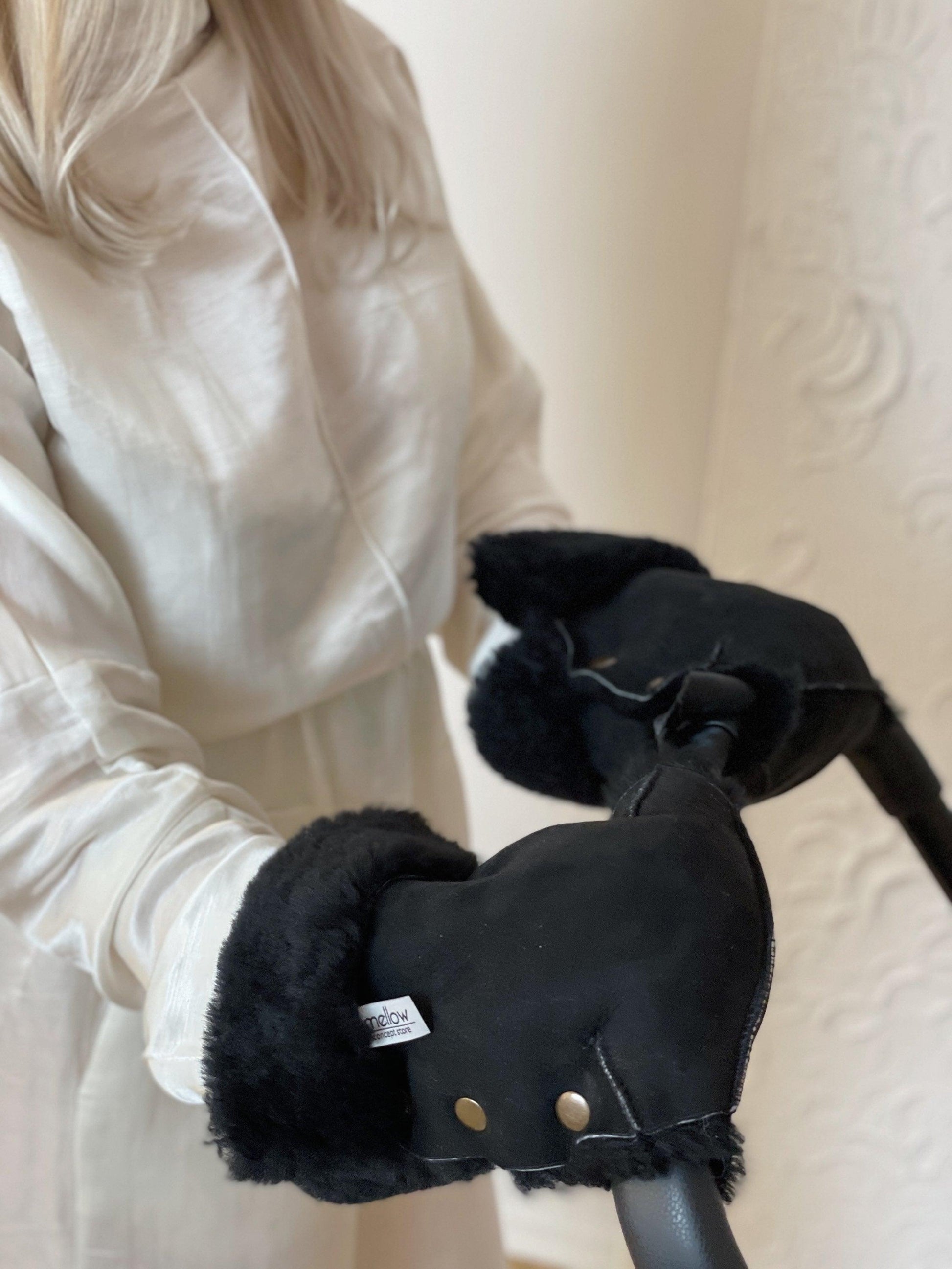 Black Natural Lambskin Stroller Hand Muffs