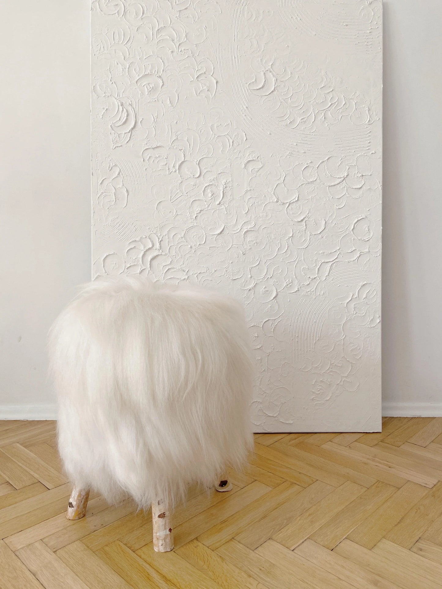 Wooden Natural Sheepskin Stool - MellowConceptStore