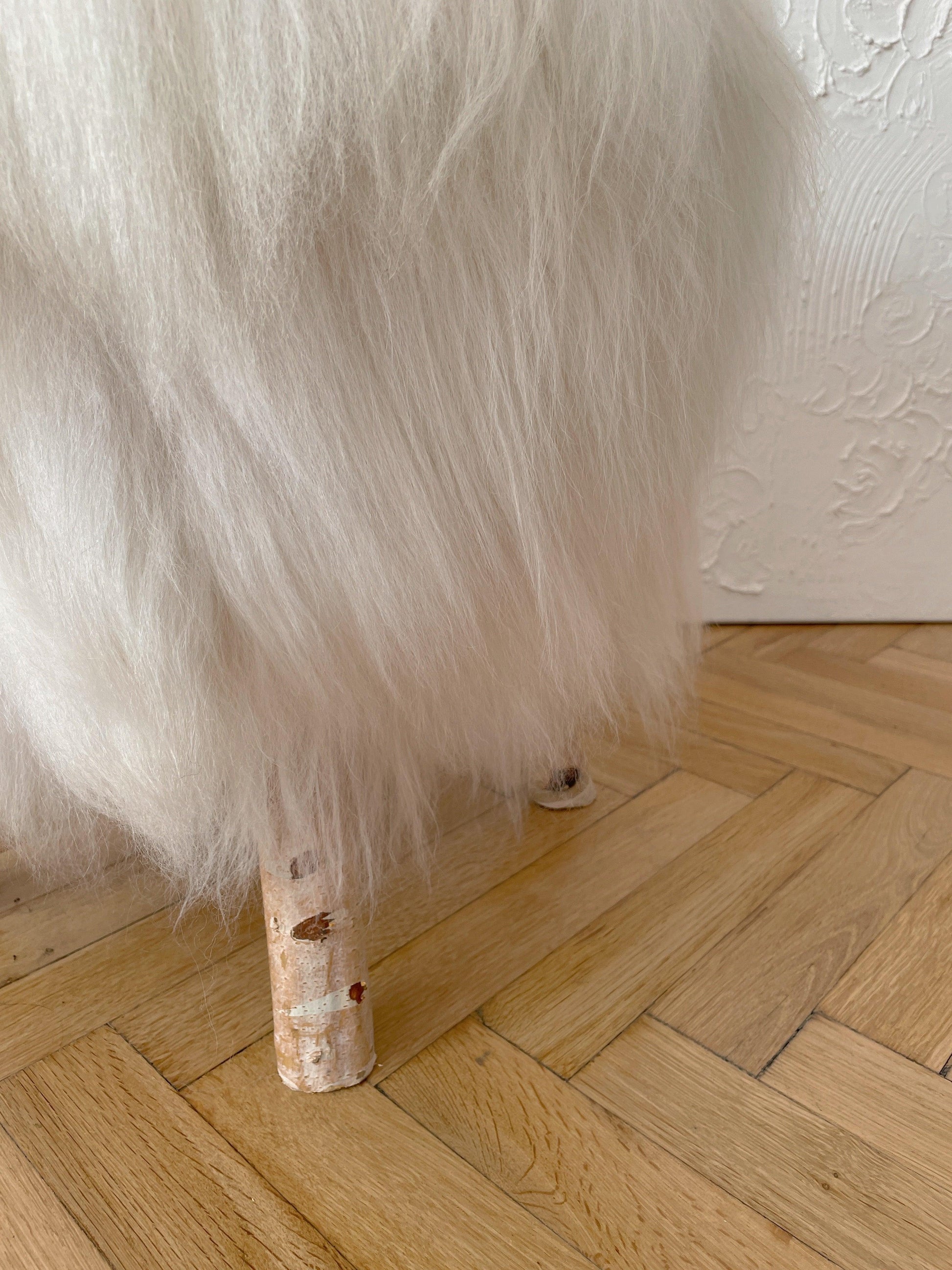 Wooden Natural Sheepskin Stool - MellowConceptStore