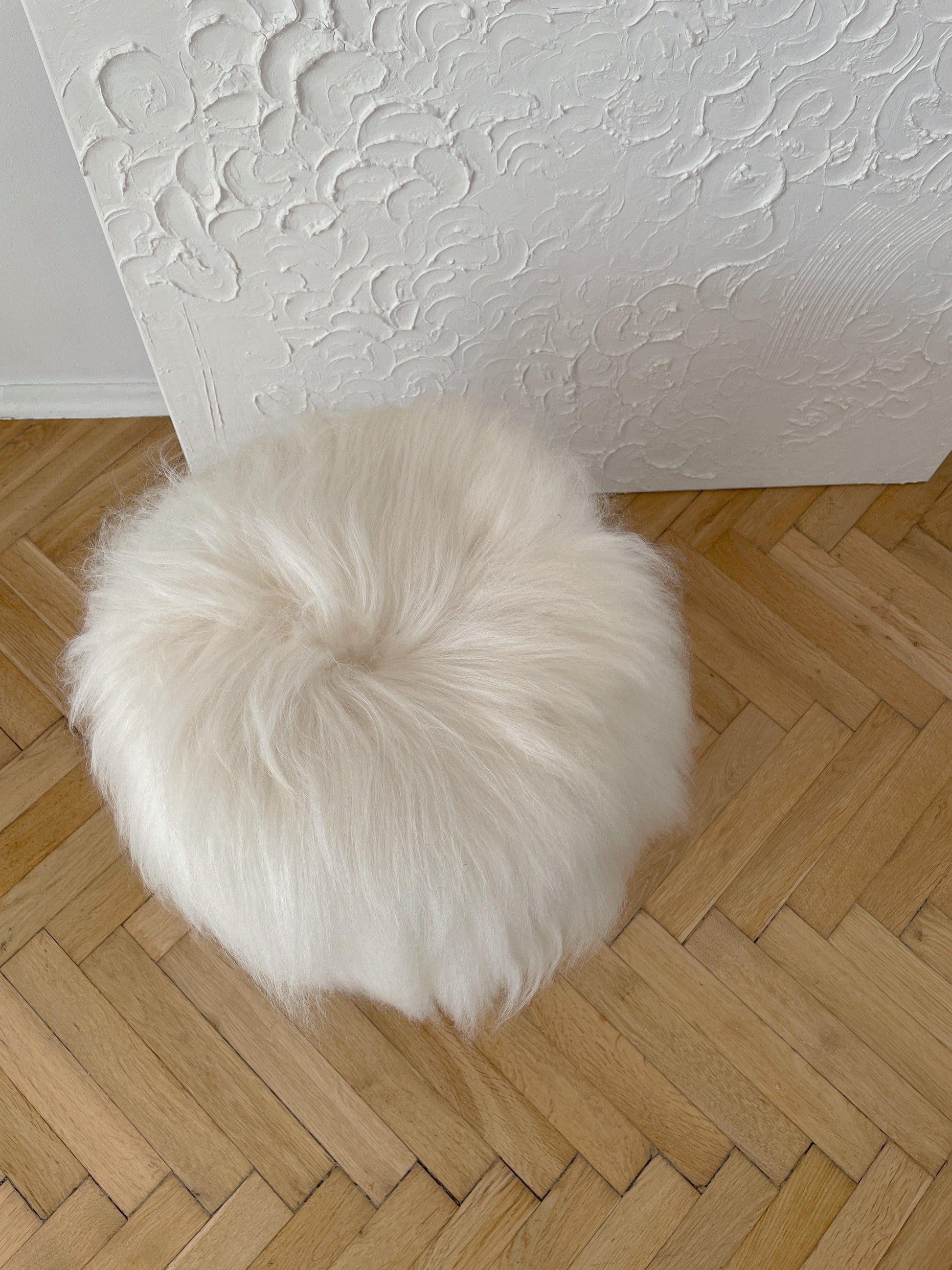 Wooden Natural Sheepskin Stool - MellowConceptStore