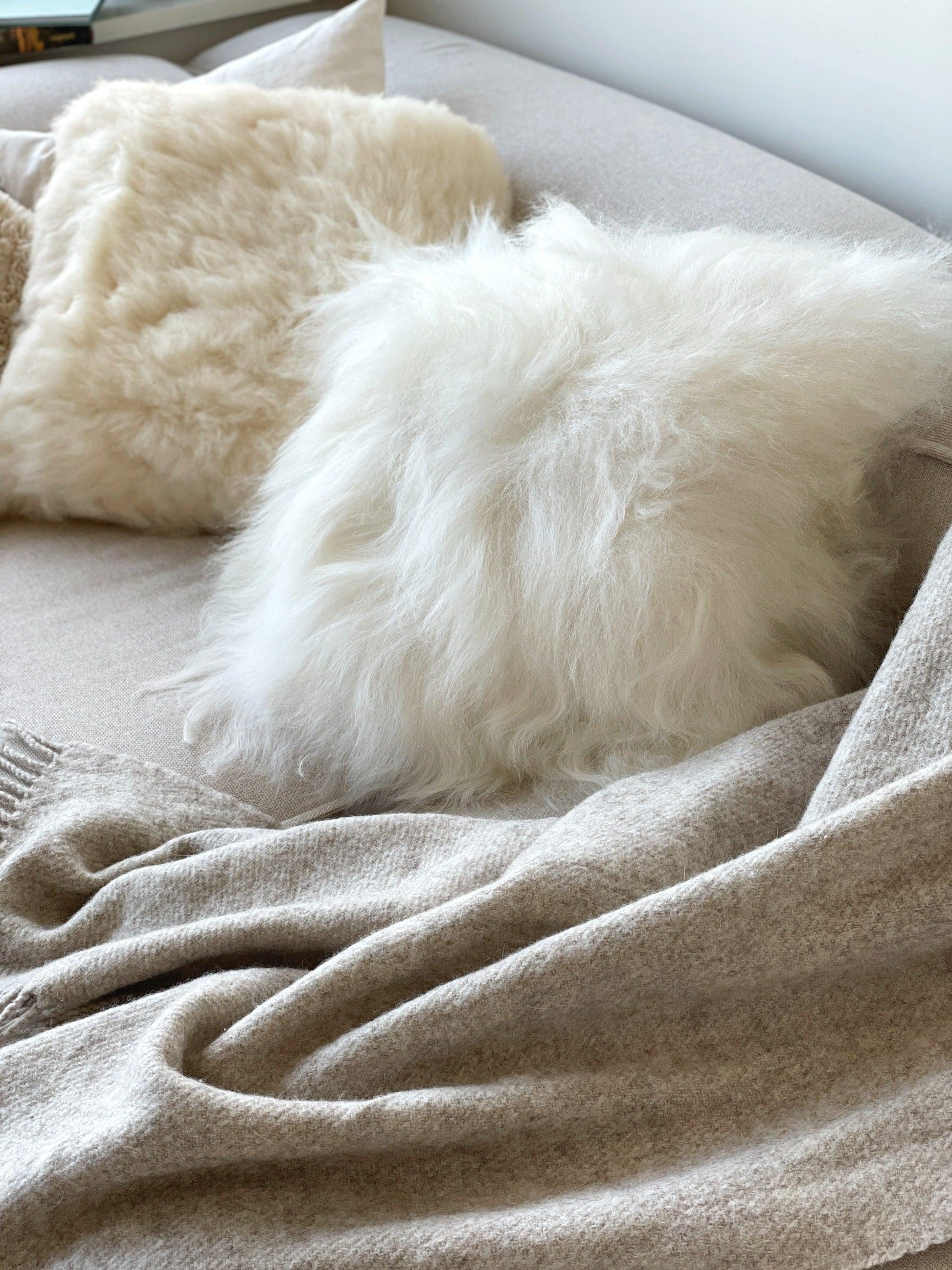 Square Natural Sheepskin Pillow - White - MellowConceptStore