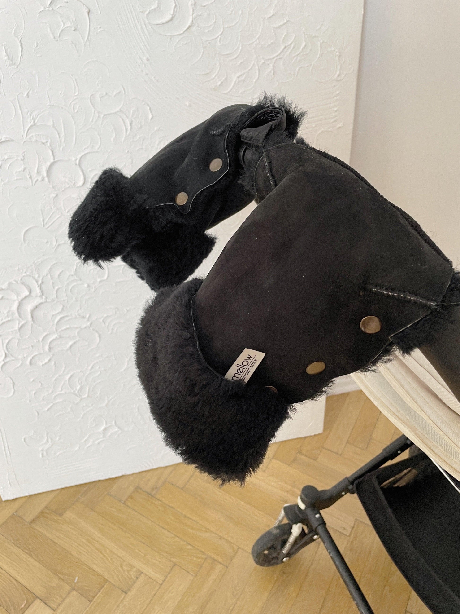 Black Natural Lambskin Stroller Hand Muffs